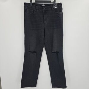 NEW Jordache Womens Black High Rise Straight Leg Jeans Distressed Size‎ 14